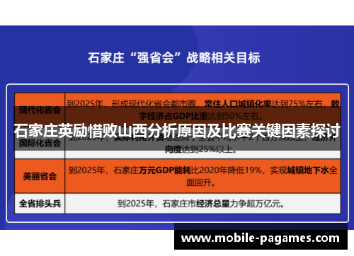 石家庄英励惜败山西分析原因及比赛关键因素探讨