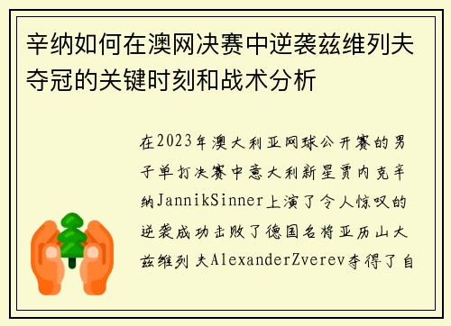 辛纳如何在澳网决赛中逆袭兹维列夫夺冠的关键时刻和战术分析